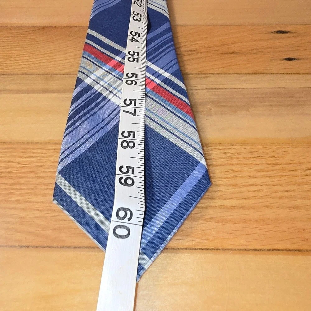 Saddlebred Mens Necktie Navy Blue Red White Plaid Cotton Blend Classic Tie